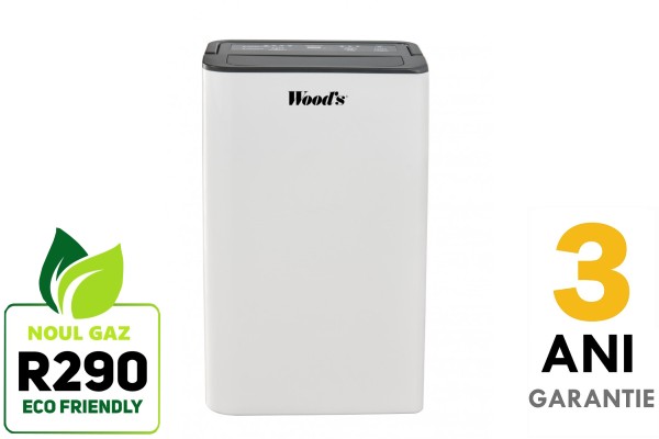 Dezumidificator Woods MDK11 Capacitate 10 litri/zi Uscare rufe Silentios Setare umiditate Afisaj electronic Timer, suprafata 40 mp