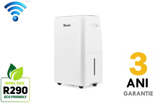 Dezumidificator Woods MRD20WiFi Capacitate 20 litri/zi Uscare rufe Setare umiditate Afisaj electronic Timer suprafata 70 mp